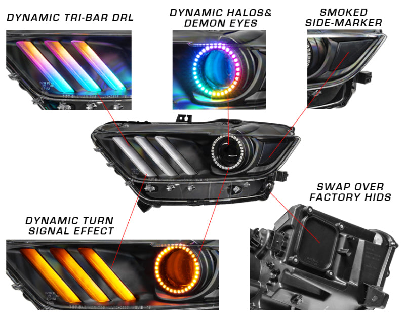 Oracle 15-17 Ford Mustang Dynamic RGB+A Pre-Assembled Headlights - Black Edition - NO RETURNS