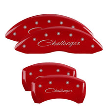 Load image into Gallery viewer, MGP 4 Caliper Covers Engraved Front & Rear Cursive/Challenger Red finish silver ch