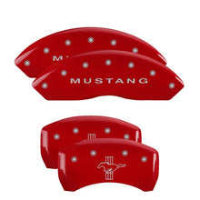 Load image into Gallery viewer, MGP 4 Caliper Covers Engraved Front Mustang Engraved Rear Bar & Pony Red finish silver ch