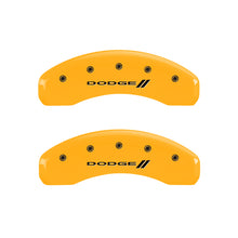 Load image into Gallery viewer, MGP 4 Caliper Covers Engraved Front & Rear With stripes/Dodge Yellow finish black ch
