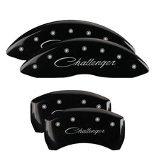 Load image into Gallery viewer, MGP 4 Caliper Covers Engraved Front & Rear Cursive/Challenger Black finish silver ch