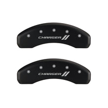 Load image into Gallery viewer, MGP 4 Caliper Covers Engraved Front & Rear With stripes/Charger Red finish silver ch