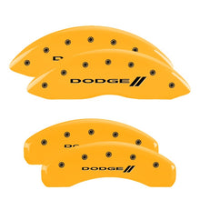 Load image into Gallery viewer, MGP 4 Caliper Covers Engraved Front & Rear With stripes/Dodge Yellow finish black ch