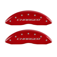 Load image into Gallery viewer, MGP 4 Caliper Covers Engraved Front & Rear Block/Charger Red finish silver ch