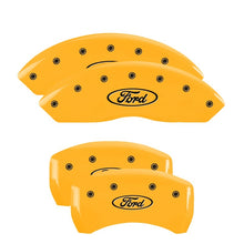 Load image into Gallery viewer, MGP 4 Caliper Covers Engraved Front & Rear Oval logo/Ford Yellow finish black ch