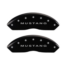 Load image into Gallery viewer, MGP 4 Caliper Covers Engraved Front Mustang Engraved Rear Bar & Pony Black finish silver ch