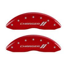 Load image into Gallery viewer, MGP 4 Caliper Covers Engraved Front & Rear With stripes/Charger Red finish silver ch