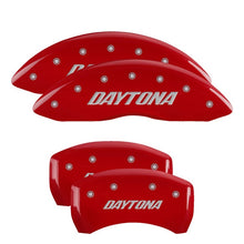 Load image into Gallery viewer, MGP 4 Caliper Covers Engraved Front & Rear Daytona Red finish silver ch