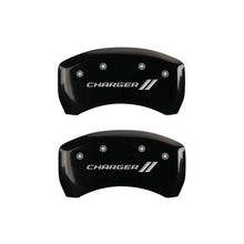 Load image into Gallery viewer, MGP 4 Caliper Covers Engraved Front & Rear With stripes/Charger Black finish silver ch