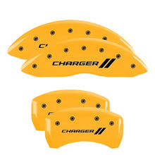 Load image into Gallery viewer, MGP 4 Caliper Covers Engraved Front & Rear Cursive/Challenger Red finish silver ch