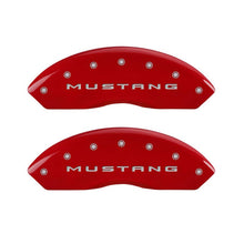 Load image into Gallery viewer, MGP 4 Caliper Covers Engraved Front 2015/Mustang Engraved Rear 2015/Bar & Pony Red finish silver ch