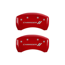Load image into Gallery viewer, MGP 4 Caliper Covers Engraved Front & Rear With stripes/Charger Red finish silver ch