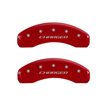 Load image into Gallery viewer, MGP 4 Caliper Covers Engraved Front & Rear Block/Charger Red finish silver ch