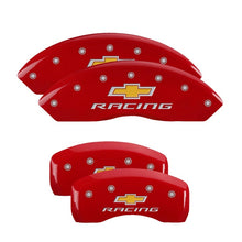 Load image into Gallery viewer, MGP 4 Caliper Covers Engraved Front & Rear Chevy racing Red finish silver ch