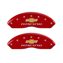 Load image into Gallery viewer, MGP 4 Caliper Covers Engraved Front & Rear Chevy Racing Red Finish Silver Char 2017 Chevrolet Camaro