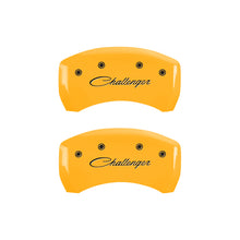 Load image into Gallery viewer, MGP 4 Caliper Covers Engraved Front & Rear Cursive/Challenger Yellow finish black ch