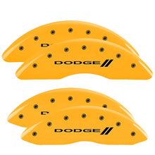 Load image into Gallery viewer, MGP 4 Caliper Covers Engraved Front & Rear With stripes/Dodge Yellow finish black ch