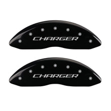 Load image into Gallery viewer, MGP 4 Caliper Covers Engraved Front & Rear Block/Charger Black finish silver ch