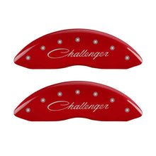 Load image into Gallery viewer, MGP 4 Caliper Covers Engraved Front & Rear Cursive/Challenger Red finish silver ch