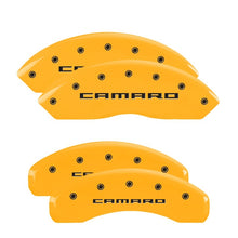 Load image into Gallery viewer, MGP 4 Caliper Covers Engraved Front & Rear Gen 5/Camaro Yellow finish black ch