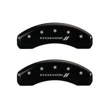 Load image into Gallery viewer, MGP 4 Caliper Covers Engraved Front & Rear With stripes/Dodge Black finish silver ch