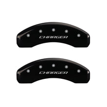 Load image into Gallery viewer, MGP 4 Caliper Covers Engraved Front & Rear Block/Charger Black finish silver ch