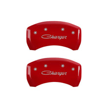 Load image into Gallery viewer, MGP 4 Caliper Covers Engraved Front & Rear Cursive/Charger Yellow finish black ch