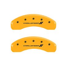 Load image into Gallery viewer, MGP 4 Caliper Covers Engraved Front & Rear With stripes/Challenger Yellow finish black ch