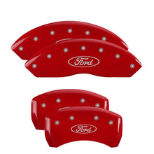 Load image into Gallery viewer, MGP 4 Caliper Covers Engraved Front & Rear Oval logo/Ford Red finish silver ch
