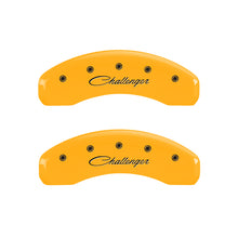 Load image into Gallery viewer, MGP 4 Caliper Covers Engraved Front & Rear Cursive/Challenger Yellow finish black ch