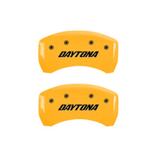 Load image into Gallery viewer, MGP 4 Caliper Covers Engraved Front & Rear Daytona Yellow finish black ch