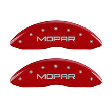 Load image into Gallery viewer, MGP 4 Caliper Covers Engraved Front & Rear MOPAR Red finish silver ch