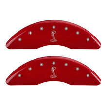 Load image into Gallery viewer, MGP 4 Caliper Covers Engraved Front & Rear Tiffany Snake Red finish silver ch