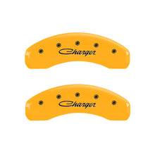 Load image into Gallery viewer, MGP 4 Caliper Covers Engraved Front & Rear Cursive/Charger Yellow finish black ch