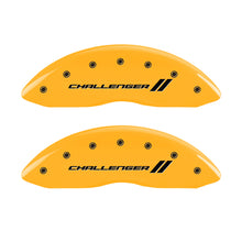 Load image into Gallery viewer, MGP 4 Caliper Covers Engraved Front & Rear With stripes/Challenger Yellow finish black ch