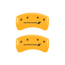 Load image into Gallery viewer, MGP 4 Caliper Covers Engraved Front & Rear With stripes/Dodge Yellow finish black ch