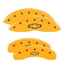 Load image into Gallery viewer, MGP 4 Caliper Covers Engraved Front & Rear With stripes/Charger Yellow finish black ch