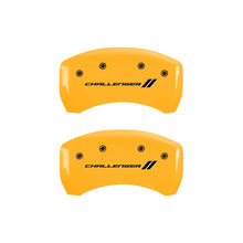 Load image into Gallery viewer, MGP 4 Caliper Covers Engraved Front & Rear With stripes/Challenger Yellow finish black ch