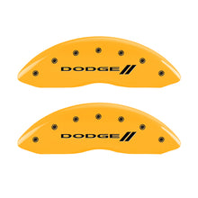 Load image into Gallery viewer, MGP 4 Caliper Covers Engraved Front & Rear With stripes/Dodge Yellow finish black ch