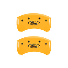 Load image into Gallery viewer, MGP 4 Caliper Covers Engraved Front & Rear Oval logo/Ford Yellow finish black ch