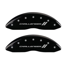 Load image into Gallery viewer, MGP 4 Caliper Covers Engraved Front & Rear With stripes/Challenger Black finish silver ch