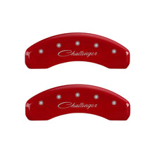 Load image into Gallery viewer, MGP 4 Caliper Covers Engraved Front & Rear Cursive/Challenger Yellow finish black ch
