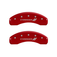 Load image into Gallery viewer, MGP 4 Caliper Covers Engraved Front & Rear With stripes/Charger Red finish silver ch