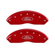 Load image into Gallery viewer, MGP 4 Caliper Covers Engraved Front & Rear Oval logo/Ford Red finish silver ch