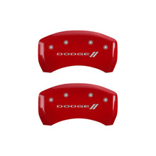 Load image into Gallery viewer, MGP 4 Caliper Covers Engraved Front & Rear With stripes/Dodge Red finish silver ch