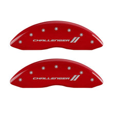 Load image into Gallery viewer, MGP 4 Caliper Covers Engraved Front & Rear With stripes/Challenger Red finish silver ch
