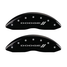 Load image into Gallery viewer, MGP 4 Caliper Covers Engraved Front & Rear With stripes/Dodge Black finish silver ch