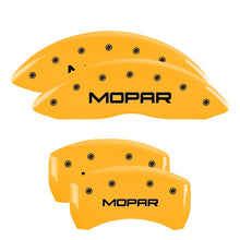 Load image into Gallery viewer, MGP 4 Caliper Covers Engraved Front & Rear MOPAR Yellow finish black ch