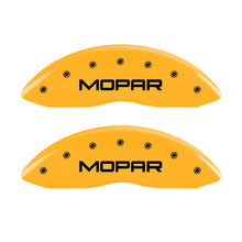 Load image into Gallery viewer, MGP 4 Caliper Covers Engraved Front & Rear MOPAR Yellow finish black ch