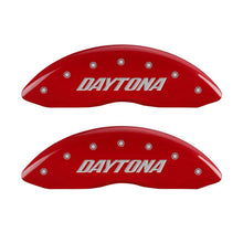 Load image into Gallery viewer, MGP 4 Caliper Covers Engraved Front & Rear Daytona Red finish silver ch